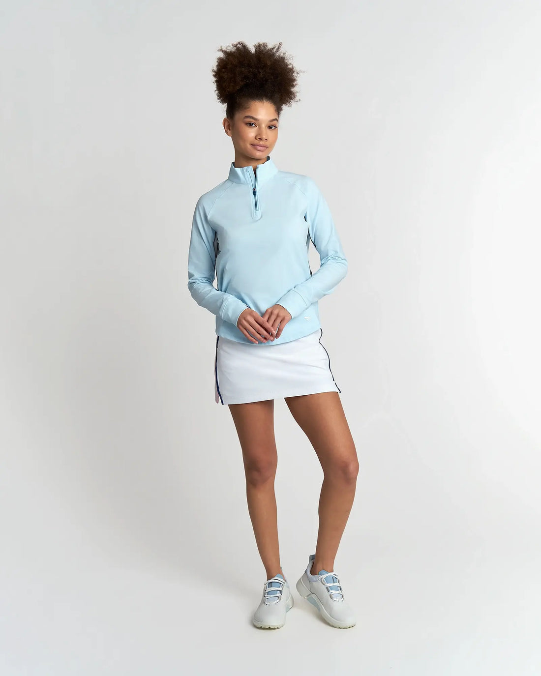 Taylor Long Sleeve Half Zip Top - Light Blue