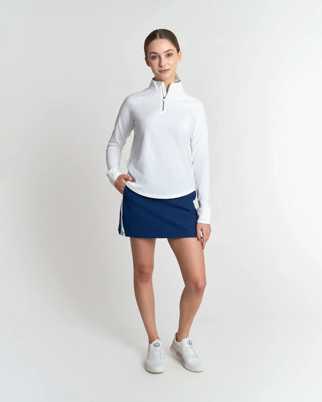 Taylor Long Sleeve Half Zip Top - White